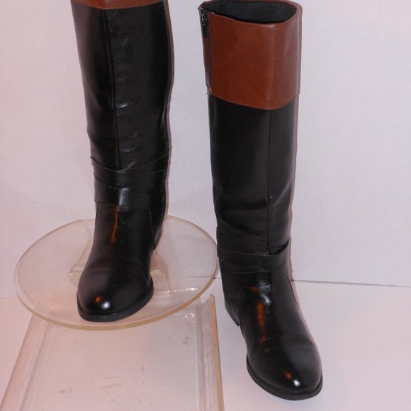ARIZONA BLACK & BROWN LEATHER KNEE HIGH BOOTS - Picture 4 of 7